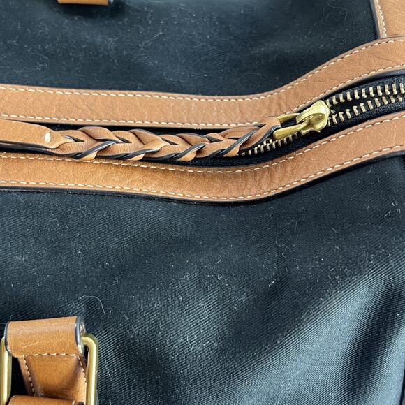 Fossil Satchel Bag Top Handle Crossbody Kendall Black Textile Brown Leather Trim - Picture 6 of 16